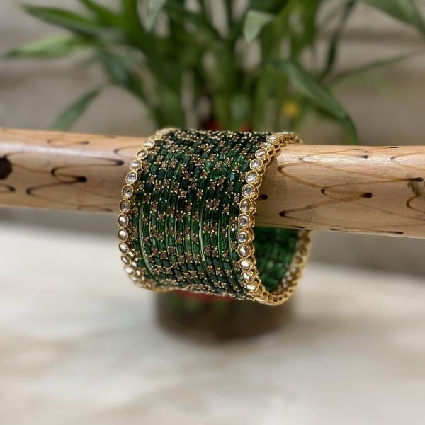 Diamond Cut Emerald Green Bangles