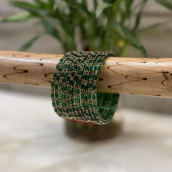 Diamond Cut Emerald Green Bangles - Image 2